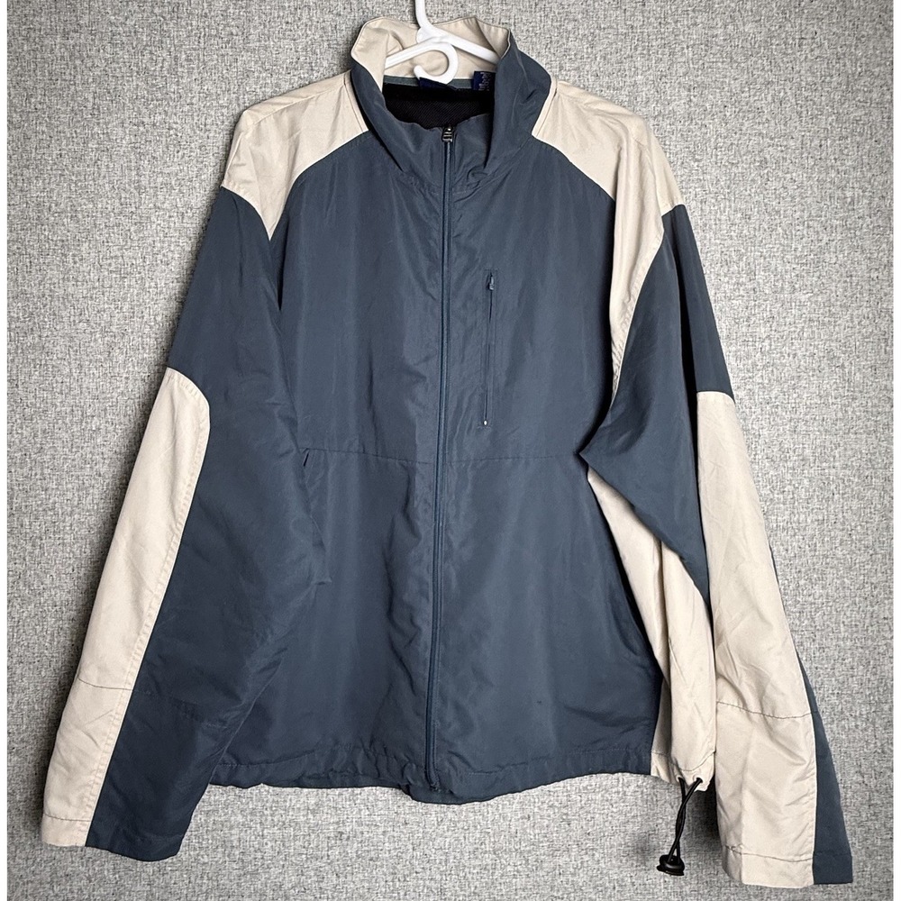 John Blair Men's Full Zip Bomber Jacket Windbreaker Blue Gray And Tan 2XL/XXL‎